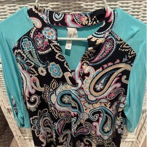 Ladies Honeyme Gabby Top- Raglan Paisley- Medium